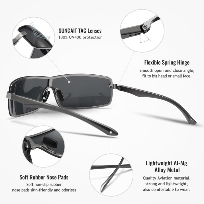 CEREMONYT Sunglasses Wraparound Ultra Lightweight Wrap Around Polarized Sunglasses for Men Women Al-Mg Metal Frame Spring Hinge UV400