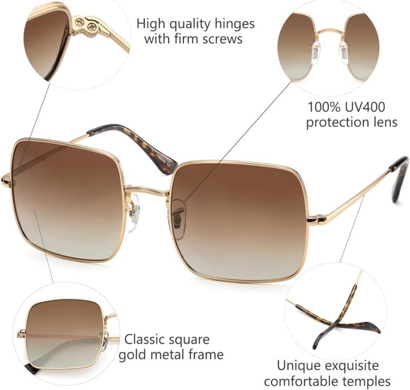 CEREMONYT Sunglasses Square Square Sunglasses for Women Men Polarized Vintage Retro Metal Frame Trendy Sun Glasses