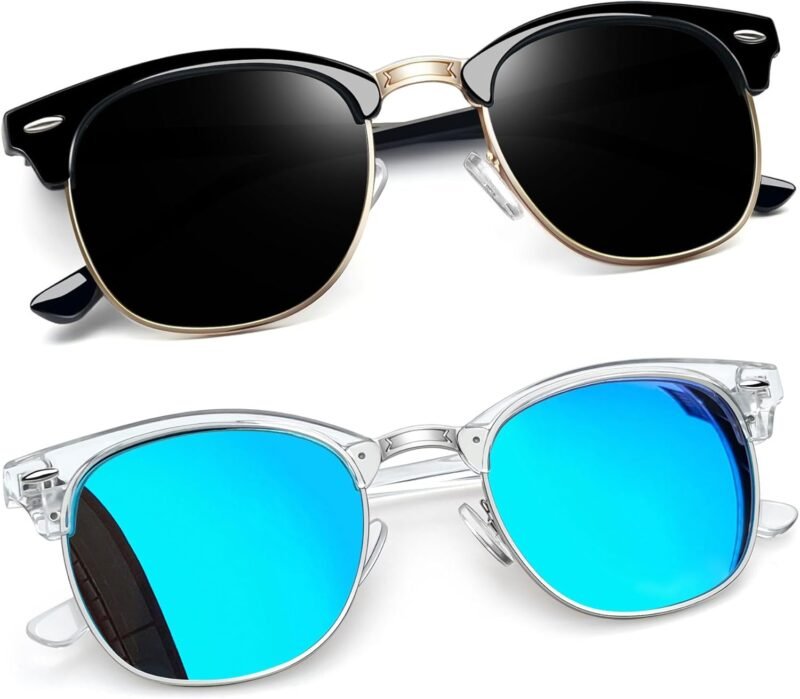 CEREMONYT Sunglasses Round  Semi-Rimless Sunglasses Half Frame Sun Glasses Brownline Shades for Women Men UV400 Protection