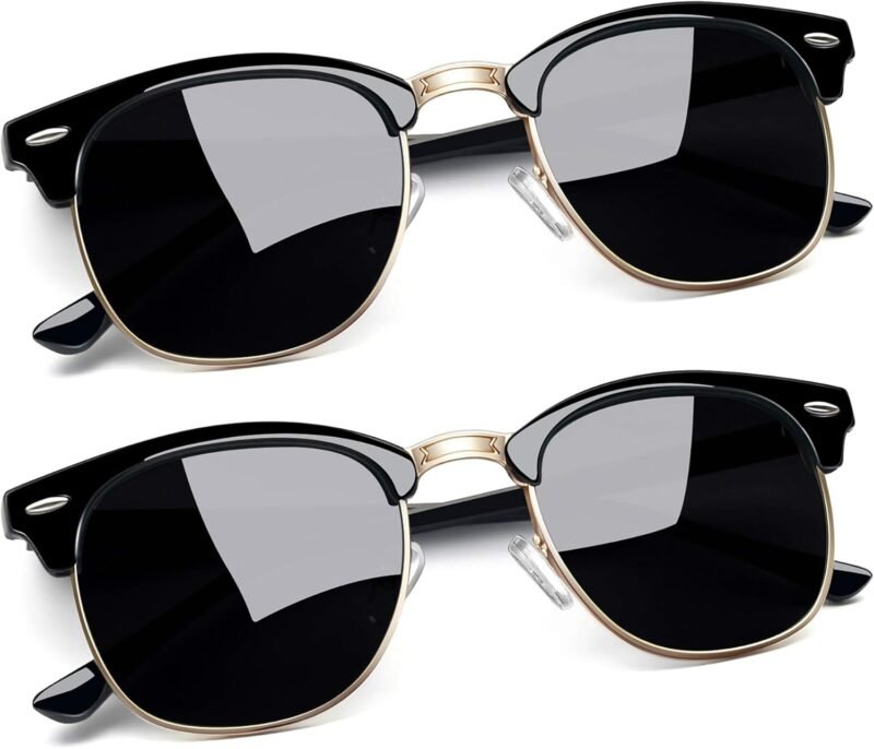 CEREMONYT Sunglasses Round  Semi-Rimless Sunglasses Half Frame Sun Glasses Brownline Shades for Women Men UV400 Protection