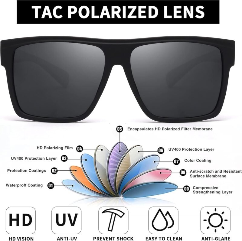 71S8VGUeVuL._AC_SL1500 CEREMONYT Sunglasses Square Polarized Sunglasses Men Women Flat Top Square UV400 Glasses for Driving Fishing Hiking Golfing