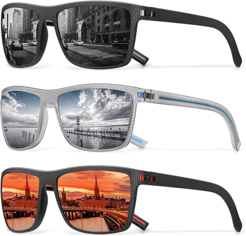 CEREMONYT Sunglasses Square Polarized Sunglasses Wayfarerfor Men Vintage Style Driving Travel Sun Glasses Lightweight Frame UV Protection Goggles