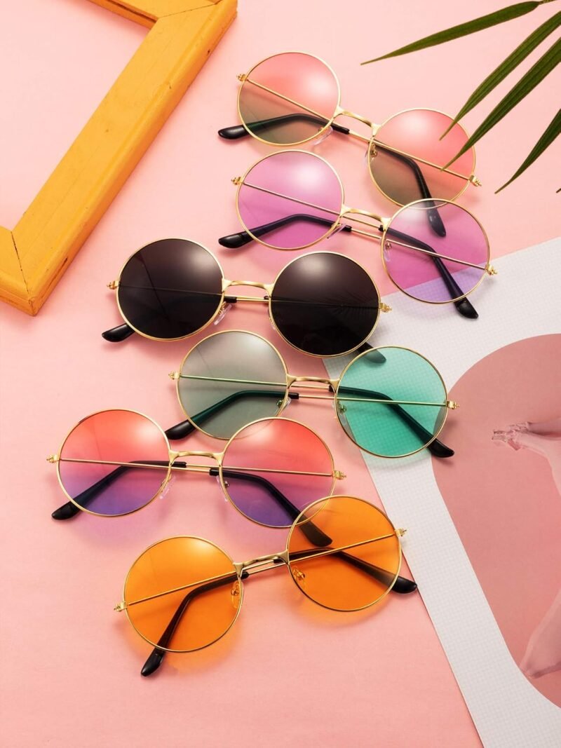 CEREMONYT Sunglasses Round 12 Pairs 60s 70s Hippie Circle Sunglasses for Women Men Retro Hippie Glasses Round Tinted Lens Sunglasses Pack Vintage Hipster Small Hippie Eyewear for Men Women Masquerade Costumes Party Gifts