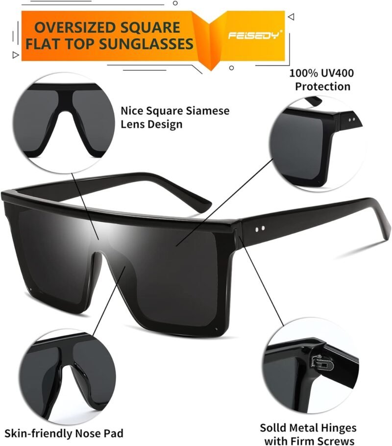 CEREMONYT Sunglasses Square  Oversized Sunglasses Mens Womens Flat Top Square Trendy Visor Shades UV400 B2470
