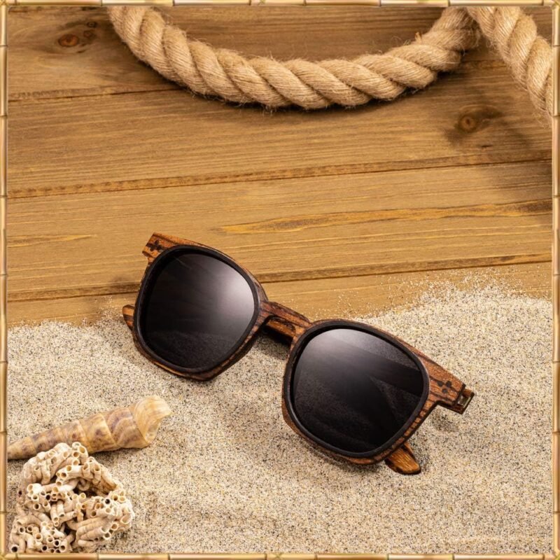 CEREMONYT Sunglasses Wood Vintage One Bridge Pilot Polarized Black Sunglasses | FREE Display Box | 100% UVA/UVB Ray Protection