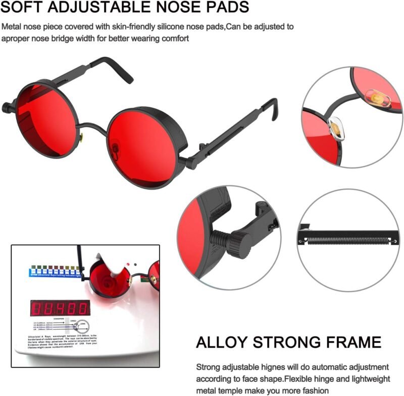 CEREMONYT Sunglasses Round  Gothic Steampunk Sunglasses for Women Men Round Lens Metal Frame
