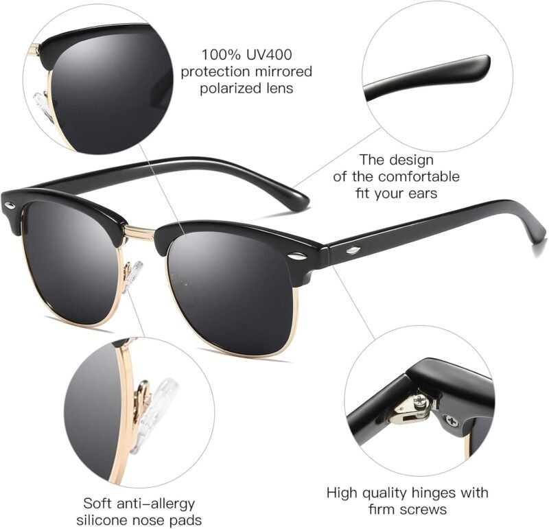 CEREMONYT Sunglasses Browline 3 Pack Polarized Sunglasses for women men Horn Rimmed UV400 Glasses Retro Semi Rimless