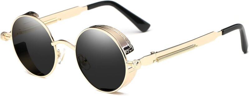 CEREMONYT Sunglasses Round  Vintage Steampunk Retro Metal Round Circle Frame Sunglasses