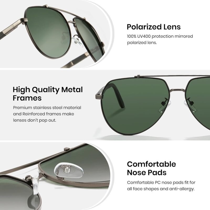 71aoE18oj8L._AC_SL1500 CEREMONYT Sunglasses Military Sunglasses for Men Trendy Pilot Shade Metal Frame Polarized Lens UV Protection for Outdoor