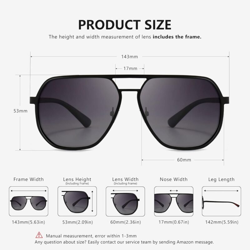 CEREMONYT Sunglasses for Men and Women, Polarized Trendy Square Sun Glasses Retro Pilot Shades UV Protection