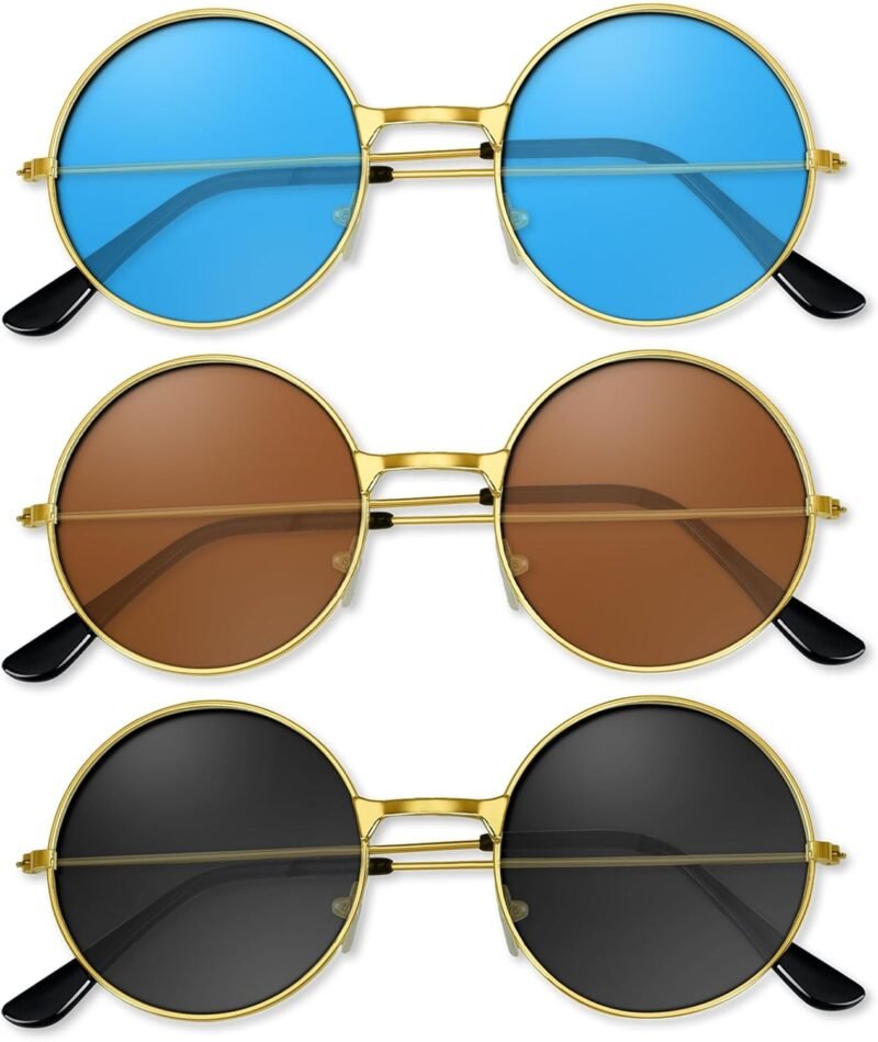 CEREMONYT Sunglasses Round 1-3 Pairs Hippie Sunglasses 70s Round Hippie Glasses Party Decoration Sunglasses for Women with Colored Glasses Cloth