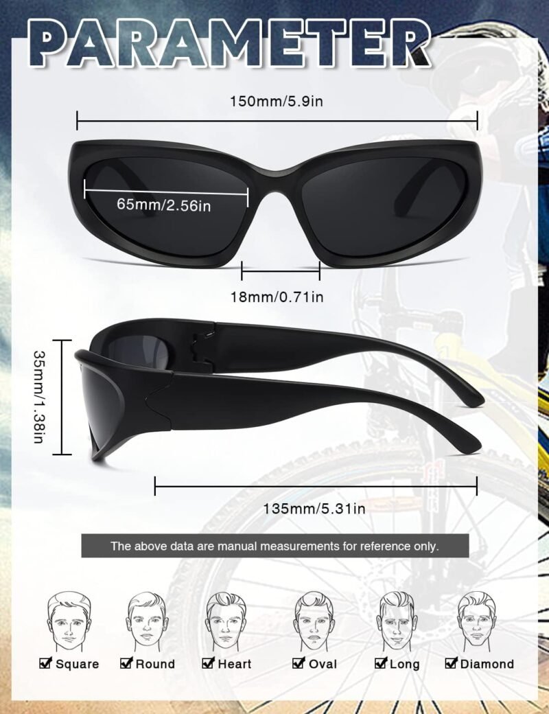 CEREMONYT Sunglasses Wraparound Polarized Wrap Around Sunglasses trendy Vintage Sun Glasses for Men Women Drive futuristic Outdoor Sport Shades UV400