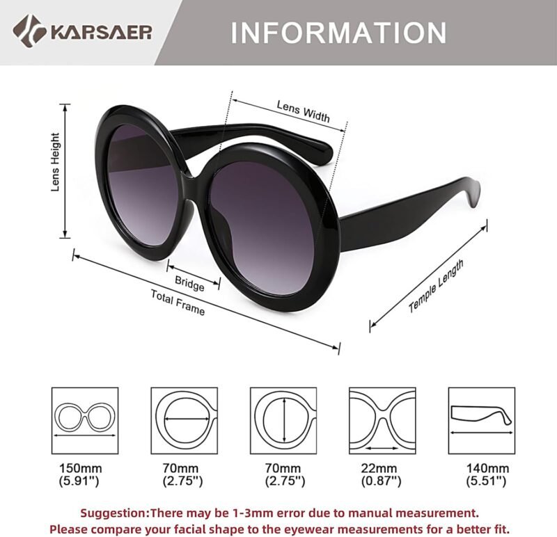 CEREMONYT Sunglasses Round Retro Oversized Round Sunglasses Women & Men, 70s 80s Fashion Trendy Big Shades K7155