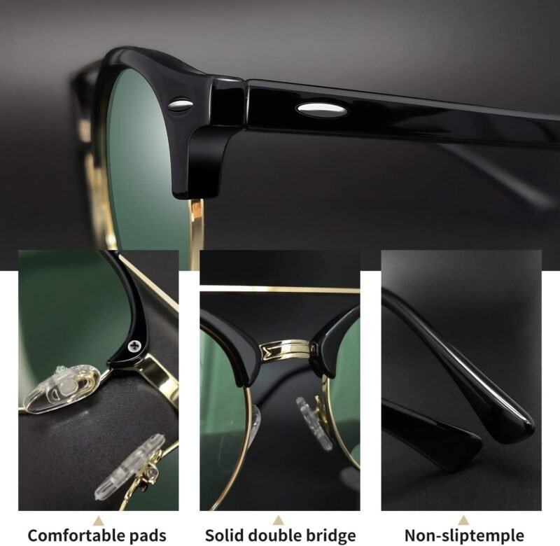 CEREMONYT Sunglasses Round  Semi-Rimless Sunglasses Half Frame Sun Glasses Brownline Shades for Women Men UV400 Protection