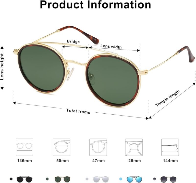 CEREMONYT Sunglasses Round Retro Round Double Bridge Polarized Sunglasses for Women Men Vintage Circle UV400 Sunnies SJ1104