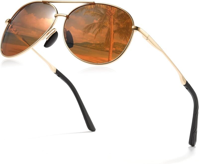 CEREMONYT Sunglasses for Men Polarized UV Protection Trendy Metal Pilot Sunglasses for Driving Hiking Travel