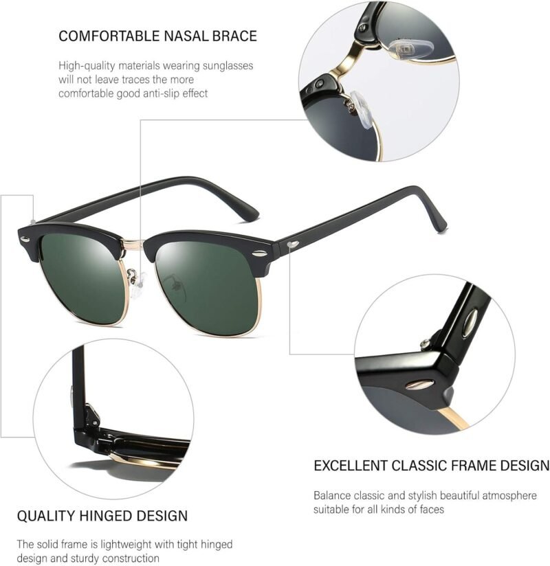 CEREMONYT Sunglasses Browline Polarized Browline Sunglasses Classic Semi-Rimless Frame Retro Brand Sunglasses for Men and Women UV 400