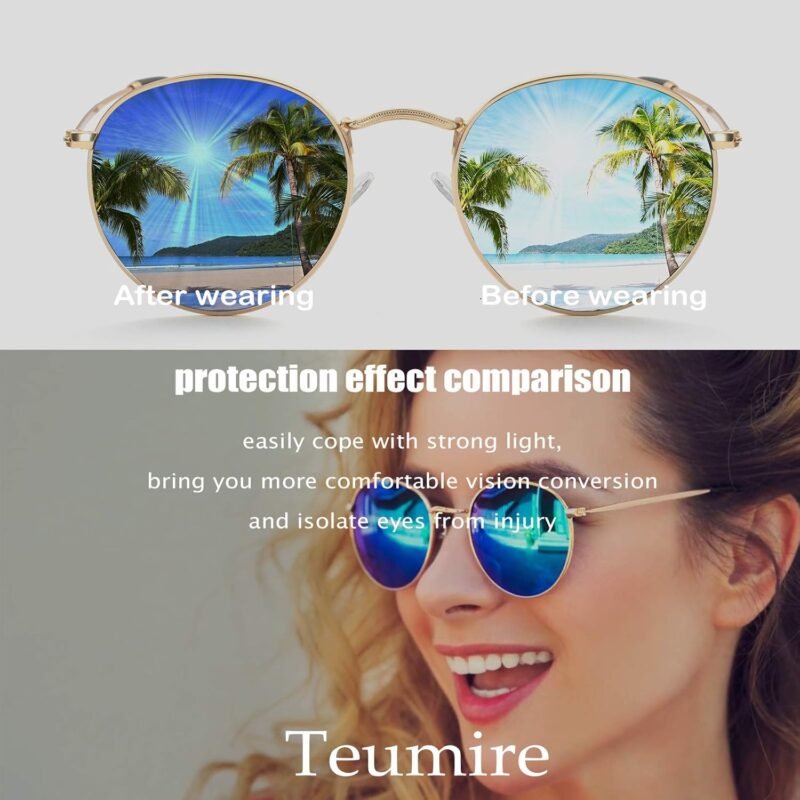 CEREMONYT Sunglasses Round Polarized Sunglasses for Women Men Classic Retro Sun Glasses Circle Metal Frame Shades UV Protection