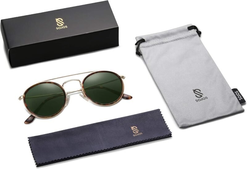 CEREMONYT Sunglasses Round Retro Round Double Bridge Polarized Sunglasses for Women Men Vintage Circle UV400 Sunnies SJ1104