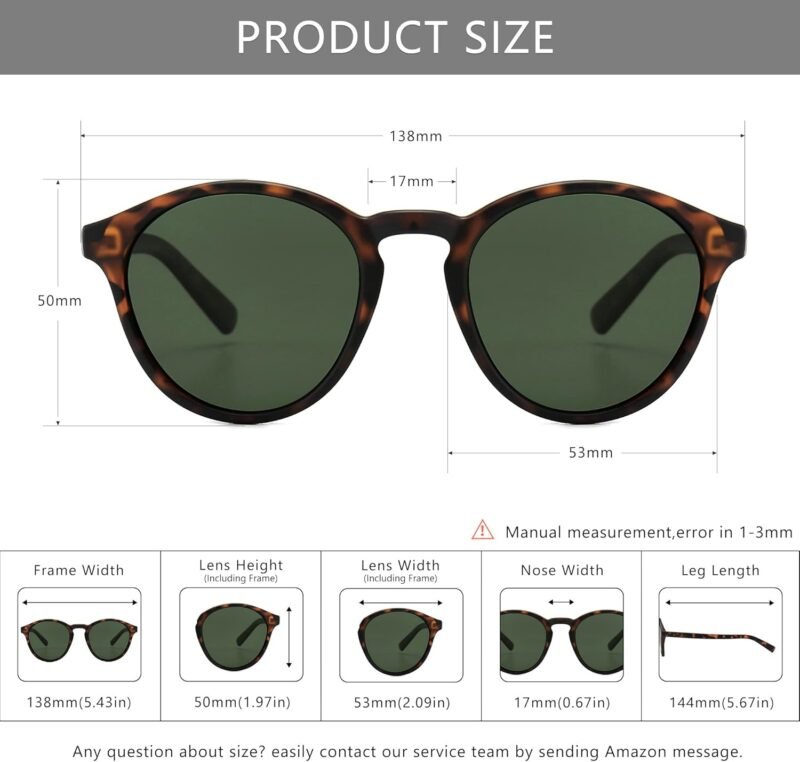 CEREMONYT Sunglasses Round  Classic Vintage Round Polarized Sunglasses for Women Men Retro Style UV400