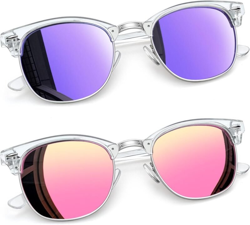 CEREMONYT Sunglasses Round  Semi-Rimless Sunglasses Half Frame Sun Glasses Brownline Shades for Women Men UV400 Protection