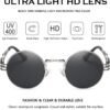 CEREMONYT Sunglasses Round  Sunglasses Steampunk Metal Classic Frame Mirror Lens(C1:Black Lens+ Silver Frame)