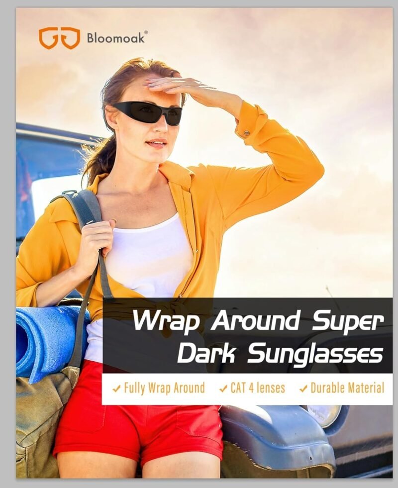 CEREMONYT Sunglasses Wraparound Super Dark Lens Black Polarized Sunglasses | Wrap Around Sport Sunglasses Unisex | UV400 | CAT 4 | For Photophobia