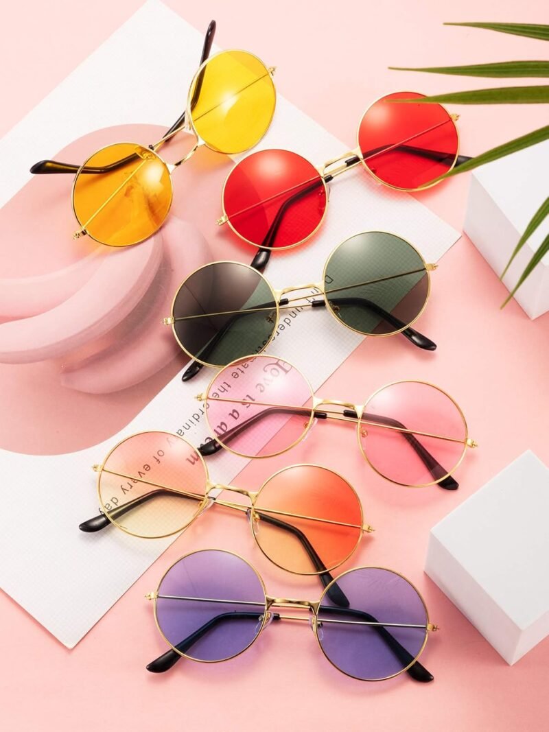 CEREMONYT Sunglasses Round 12 Pairs 60s 70s Hippie Circle Sunglasses for Women Men Retro Hippie Glasses Round Tinted Lens Sunglasses Pack Vintage Hipster Small Hippie Eyewear for Men Women Masquerade Costumes Party Gifts