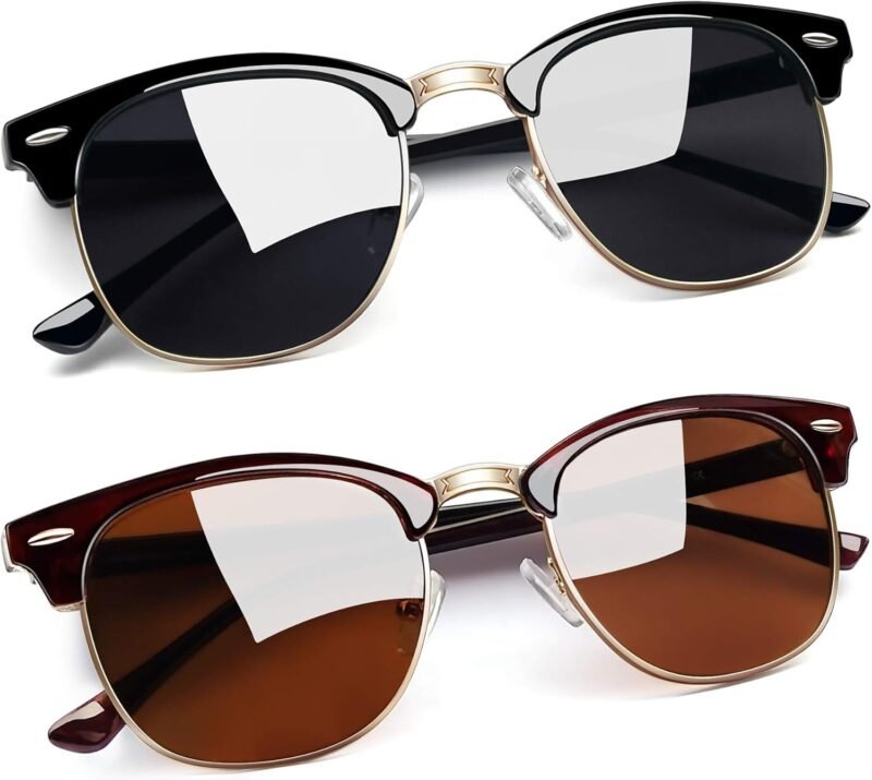 CEREMONYT Sunglasses Round  Semi-Rimless Sunglasses Half Frame Sun Glasses Brownline Shades for Women Men UV400 Protection