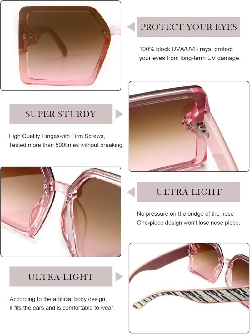 CEREMONYT Sunglasses Square Oversized Square Sunglasses for Women Big Large Wide Designer Trendy Sunglasses for UV Sunglasses Women