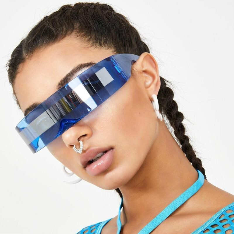 CEREMONYT Sunglasses Wraparound Futuristic Sunglasses Y2K Space Cyclops Wrap Around Glasses Rimless Translucent Mirrored Lens