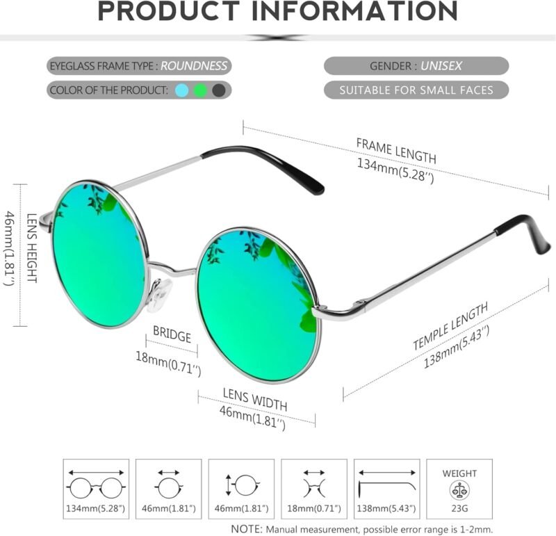 CEREMONYT Sunglasses Round  Round Sunglasses for Women Men Polarized Circle Sun Glasses UV Blocking Gojo Satoru Cosplay (2 Pack)