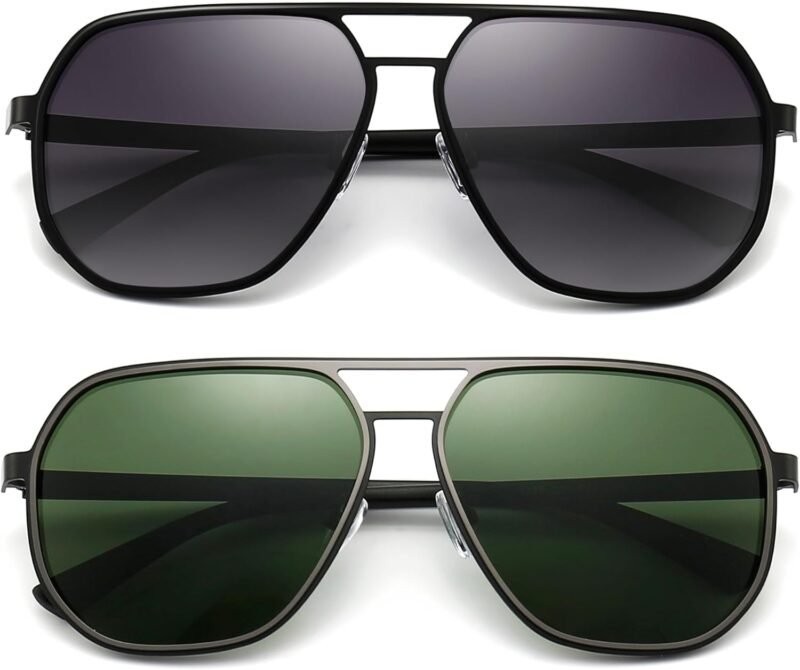 CEREMONYT Sunglasses for Men and Women, Polarized Trendy Square Sun Glasses Retro Pilot Shades UV Protection