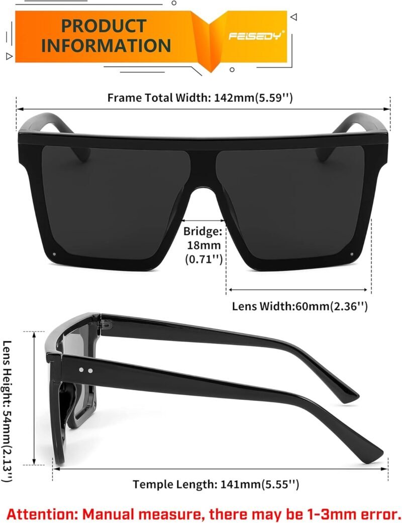CEREMONYT Sunglasses Square  Oversized Sunglasses Mens Womens Flat Top Square Trendy Visor Shades UV400 B2470