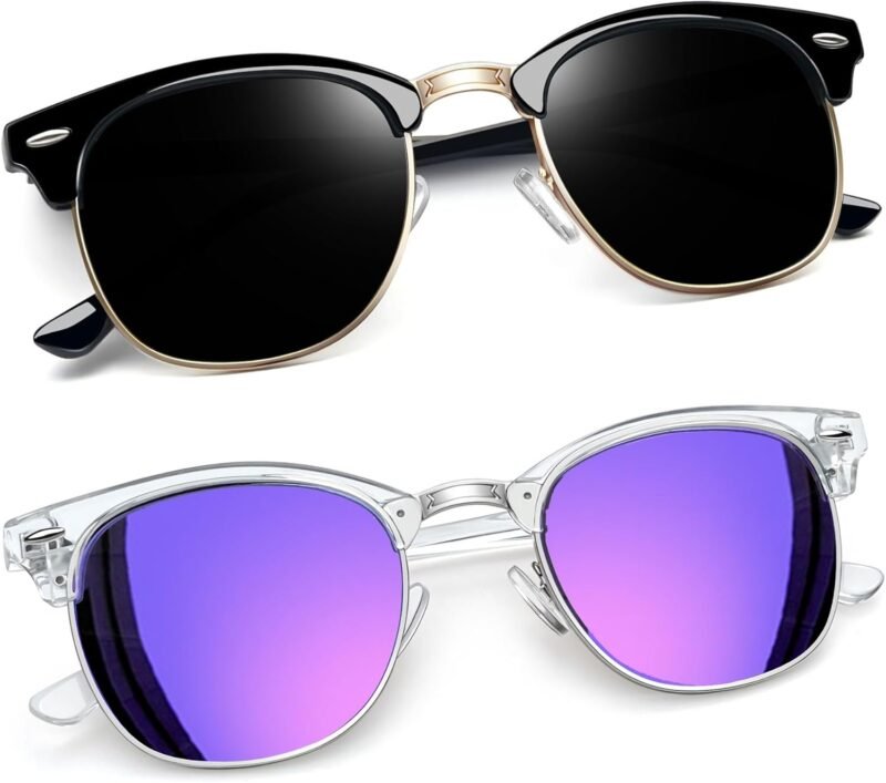 CEREMONYT Sunglasses Round  Semi-Rimless Sunglasses Half Frame Sun Glasses Brownline Shades for Women Men UV400 Protection