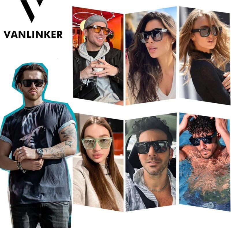 CEREMONYT Sunglasses Square  Trendy Square Sunglasses Mens Womens Oversized Flat Top Shades Retro 70s Rectangle Driving Sunnies VL9756