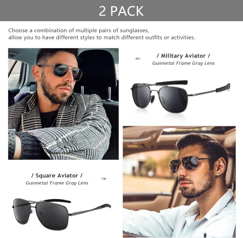 CEREMONYT Sunglasses Military Style Polarized Pilot  Sunglasses and Square  Sunglasses for Men UV400 Protection