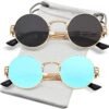 CEREMONYT Sunglasses Round  Round Steampunk Sunglasses Circle Lennon Hippie Glasses Metal Frame 100% UV Blocking Lens