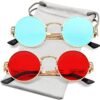 CEREMONYT Sunglasses Round  Round Steampunk Sunglasses Circle Lennon Hippie Glasses Metal Frame 100% UV Blocking Lens