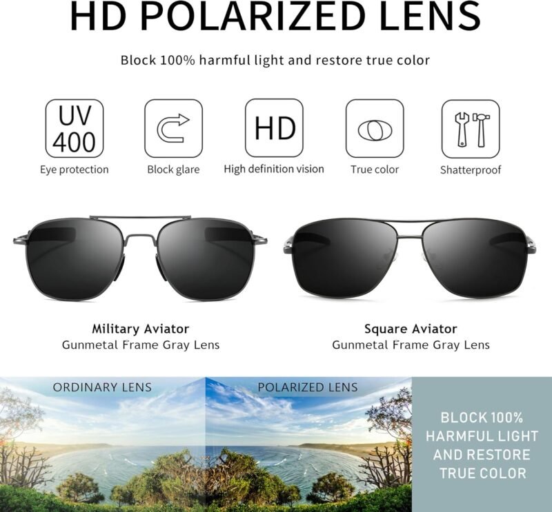 CEREMONYT Sunglasses Military Style Polarized Pilot  Sunglasses and Square  Sunglasses for Men UV400 Protection