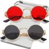 CEREMONYT Sunglasses Round  Round Steampunk Sunglasses Circle Lennon Hippie Glasses Metal Frame 100% UV Blocking Lens