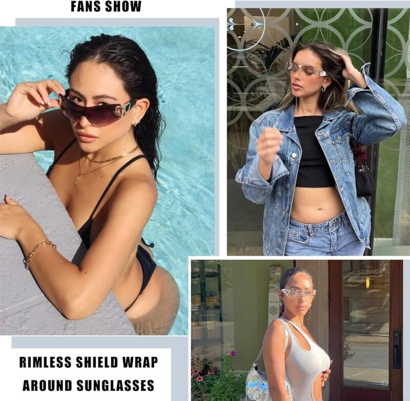 81KkmmT6inL._AC_SL1500 CEREMONYT Sunglasses Wraparound Pro Wrap Around Rimless Sunglasses Women Men, Oversized Fashion Futuristic Sun Glasses Cool Shade 2000S Trendy