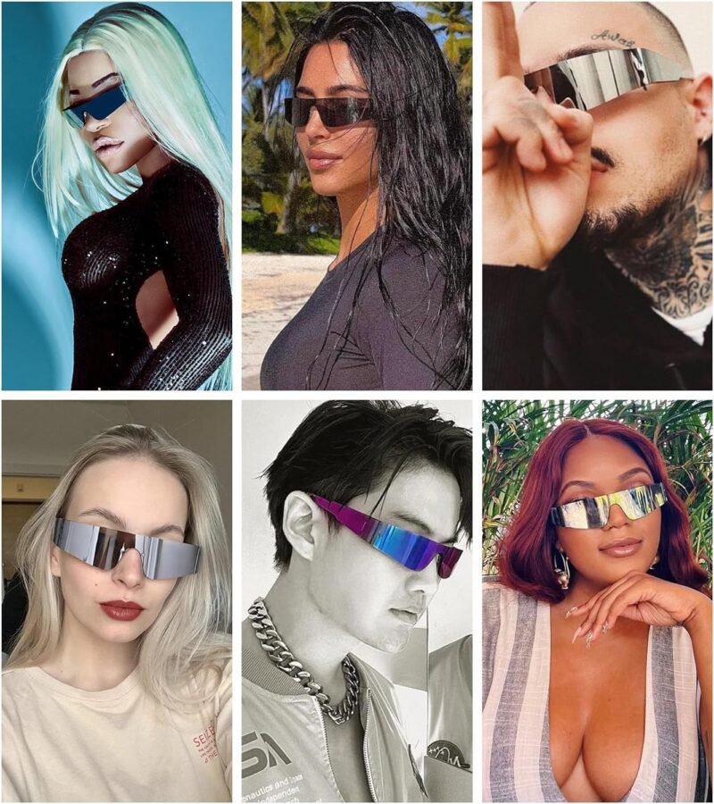 CEREMONYT Sunglasses Wraparound Y2K Rimless Futuristic Wrap Around Sunglasses Women Men, Trendy Cyberpunk Visor Sunglasses Monoblock Cyclops Shades