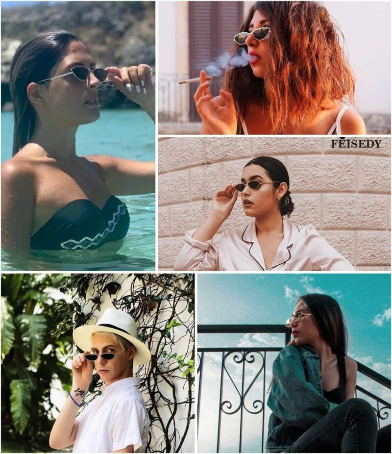 CEREMONYT Sunglasses Cat Eye Fashion Designer Sunglasses  Small Petals Shape Arc Temple Design B2298