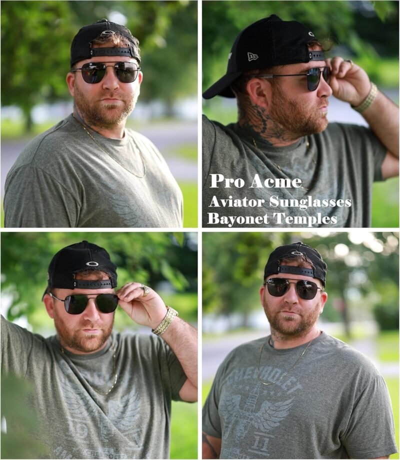 CEREMONYT SunglassesPro   Sunglasses Men Polarized  Sunglasses Military Style Metal Frame with Bayonet Temples