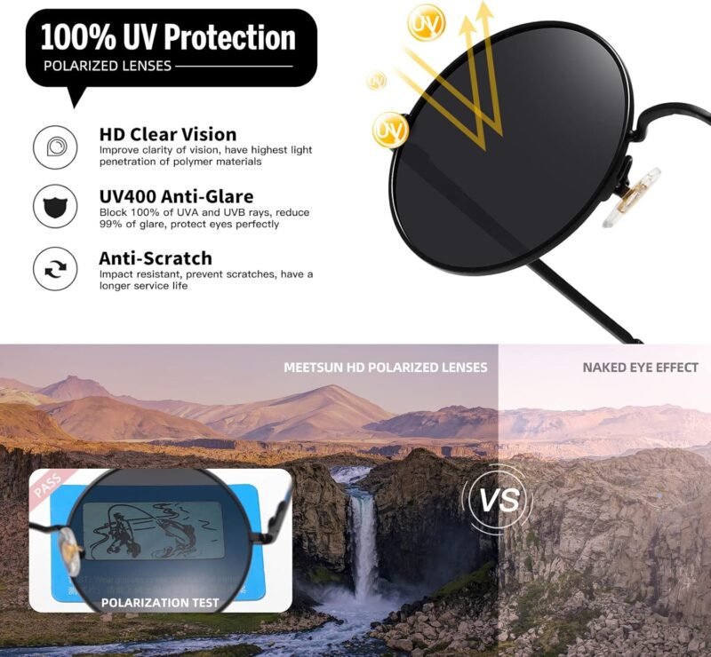 CEREMONYT Sunglasses Round  Small Round Sunglasses Polarized for Men Women Retro Vintage Circle Hippie Sun Glasses UV400