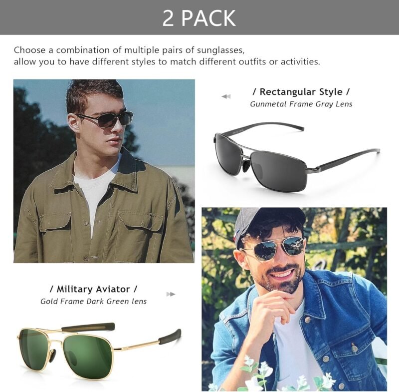 CEREMONYT Sunglasses Lightweight Rectangular Men’s Sunglasses and Military Style Polarized Pilot  Sunglasses