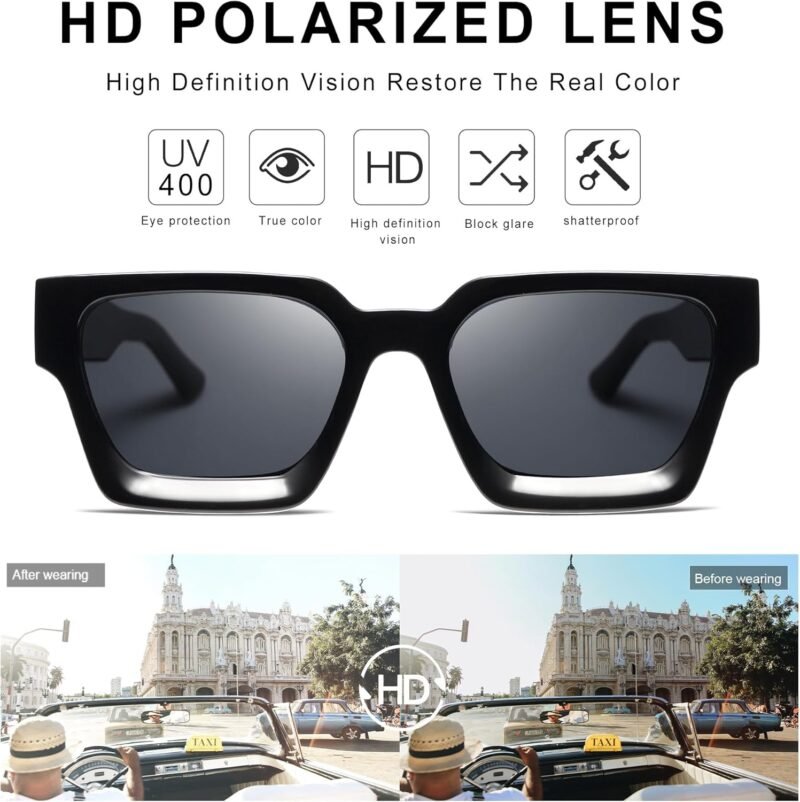 CEREMONYT Sunglasses Square  Thick Square Sunglasses for Men Women Retro Chunky Rectangle Shades UV400 Protection VL9731