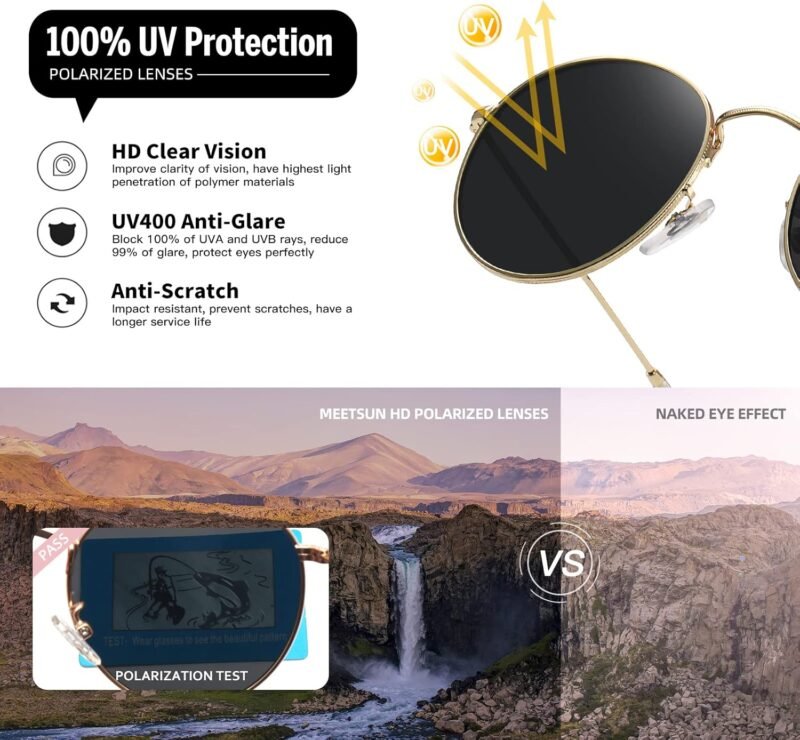 CEREMONYT Sunglasses Round Polarized Sunglasses for Women Men Classic Retro Metal Frame Sun Glasses UV Protection