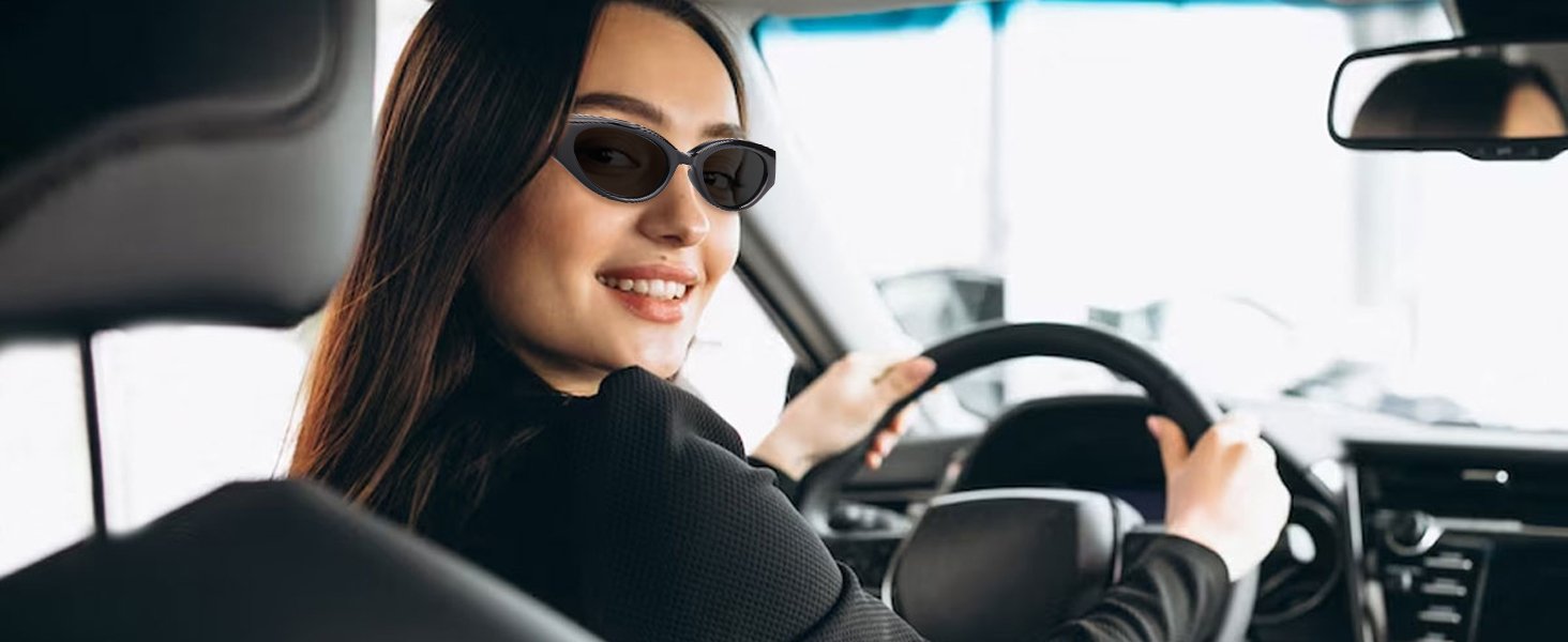 sunny day taking selfies driving shopping